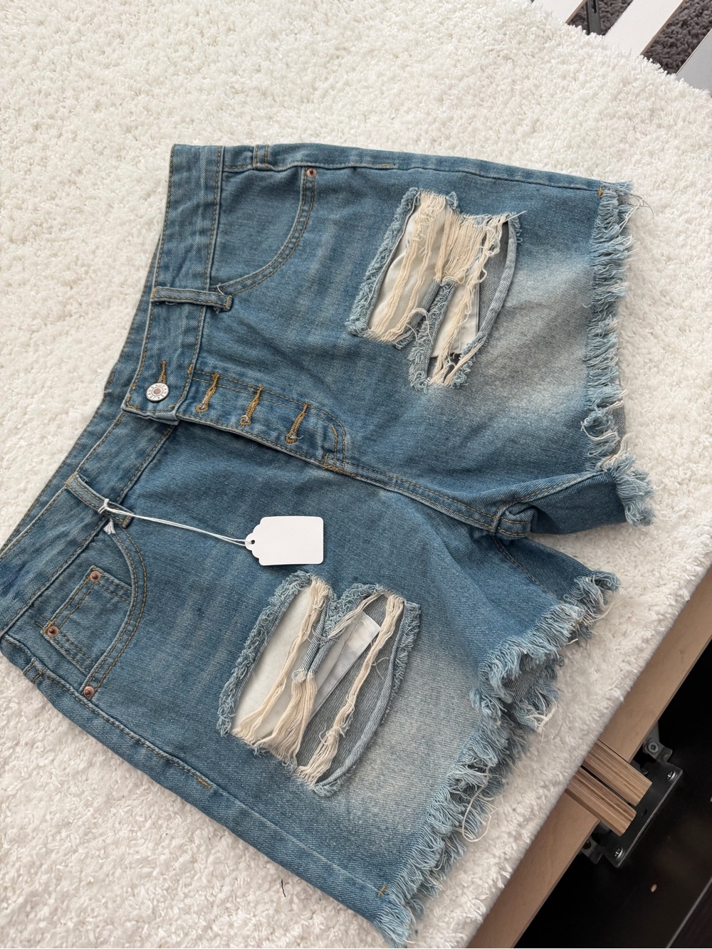 Denim Distressed Frayed Hem Women's Shorts - Light Blue
